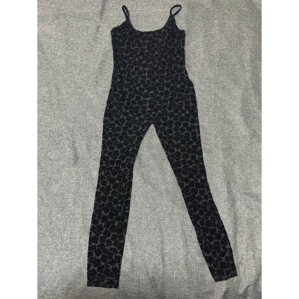 Fashion Nova Womens 1X Jumpsuit Black Geometric Velvet Flocked Spaghetti Strap
